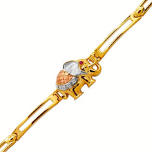 Load image into Gallery viewer, 14K Tricolor Gold Fancy Elephant High Polished Bracelet 4mm Wide, 12.5 Center
