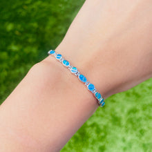Load image into Gallery viewer, Sterling Silver Synthetic Opal Bracelet Oval &amp; Round Links Hand Inlay
