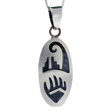 Load image into Gallery viewer, 925 Sterling Silver Flat Oval with Bear Paw Design Pendant 1 3/8 (34mm) Inch
