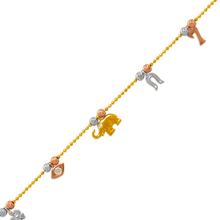 Load image into Gallery viewer, Authentic 14K Tricolor Gold Dangling Elephant Bird Flower Bracelet or Anklet

