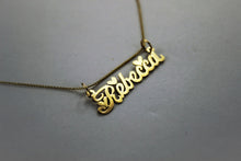 Load image into Gallery viewer, 14K Solid Yellow Gold Personalized Custom Name Pendant Charm &amp; Rolo chain
