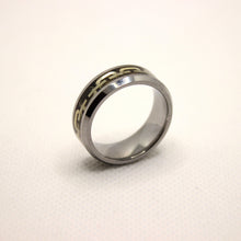 Load image into Gallery viewer, Tungsten Carbide Flat Yellow Chain Link Inlay Beveled Edge Wedding Band Ring 8mm
