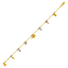 Load image into Gallery viewer, 14K Tricolor Gold Charm Bracelet Anklet 1.2mm Link 9mm Charm 7.5" &amp; 10" Chain
