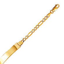 Load image into Gallery viewer, 14K White Pave Gold Figaro Concave ID Bracelet 7mm/5mm 7" 7.5" Engraving Avail
