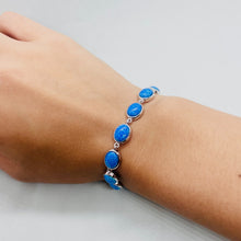 Load image into Gallery viewer, Sterling Silver Synthetic Opal Oval Links Bracelet for Women lobster lock
