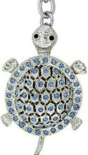 Load image into Gallery viewer, Turtle Key Chain Crystal Key Ring Blue Topaz 4 1/4 inches long
