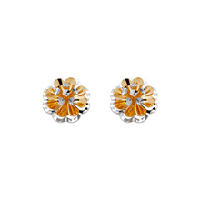 Load image into Gallery viewer, 14K Real Two Tone Gold Small Diamond Cut Flower Stud Earrings 11mm
