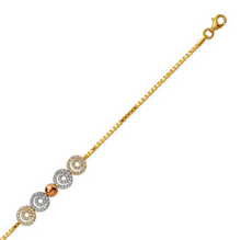 Load image into Gallery viewer, 14K Tricolor Gold 8mm Center, 1mm Ladies Bracelet High Polished Fancy Chain
