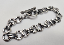 Load image into Gallery viewer, 925 Sterling Silver Figure 8 Link Bracelet Toggle Clasp 13mm, 8" to 9" Long
