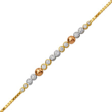 Load image into Gallery viewer, 14K Tricolor Gold 5mm Center, 1mm Ladies Bracelet High Polished Fancy Chain
