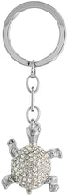 Load image into Gallery viewer, Jeweled Turtle Tortoise Key Chain Crystal Key Ring 3 inches long 33mm Round
