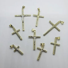 Load image into Gallery viewer, Authentic 14K Yellow Gold CZ Cross Pendant with/out white gold Jesus 4 Sizes
