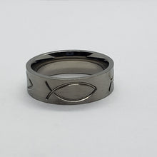 Load image into Gallery viewer, Titanium Wedding Band Christian Fish 8mm Ichthys Ring Men Comfort fit size 6-14

