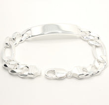 Load image into Gallery viewer, 925 Sterling Silver Personalized Custom Engraved Figaro Link ID Bracelet 11mm
