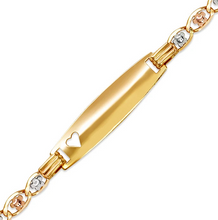 Load image into Gallery viewer, 14K Tri Color Gold Kids Margarita Heart ID Bracelet 6mm/3.5mm 6" Engraving Avail
