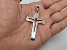 Load image into Gallery viewer, 925 Sterling Silver Flat Jesus Cut-Out Cross Pendant 1 7/8 Inch (47mm) Tall
