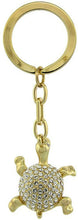 Load image into Gallery viewer, Gold Tone Turtle Tortoise Key Chain Crystal Key Ring 3 inches Long 33mm Round
