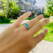 Load image into Gallery viewer, Sterling Silver Blue Synthetic Opal Wave Band Ring for Women Size6~9
