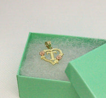Load image into Gallery viewer, 10k Yellow Rose Gold Heart Flower Alphabet Initial Letter Pendant Charm Women
