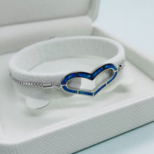 Load image into Gallery viewer, Sterling Silver Synthetic Opal Heart Bolo Bracelet for Women Sliding Clasp
