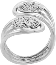 Load image into Gallery viewer, 925 Sterling Silver St. Benedict Ring Wire Wrapped 2 Medals Bypass Handmade 6-10
