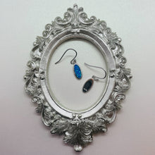 Load image into Gallery viewer, Sterling Silver Synthetic Opal Dangle Earrings Oval Shape
