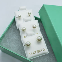 Load image into Gallery viewer, 4mm 5mm 6mm Faux White Pearl Stud Earrings 14K Real Gold Push Back High Quality
