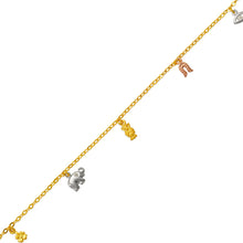 Load image into Gallery viewer, 14K Tricolor Gold Goodluck Charm Bracelet Anklet 2mm Link 10mm Charm 10" Chain
