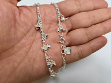 Load image into Gallery viewer, 925 Sterling Silver Figaro Link Anklet with Double Hearts, Fits 9" to 10" Ankles
