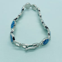 Load image into Gallery viewer, Sterling Silver Synthetic Opal Bracelet Heart Oval Round Links Hand Inlay
