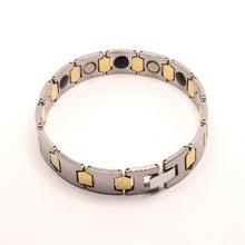 Load image into Gallery viewer, Tungsten Carbide 2-Tone Gunmetal and Yellow Bar Links Magnetic Therapy Bracelet
