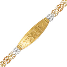 Load image into Gallery viewer, 14K Tri Color Gold Faceted Diamond Cut Good Luck ID Bracelet 7mm / 12mm 7" Chain
