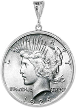 Load image into Gallery viewer, Sterling Silver Dollar Bezel 38 mm Coins Prong Back Round Edge Mexican Olympic

