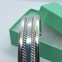 Load image into Gallery viewer, Sterling Silver Cuff Bracelet Flat Wire with 2 Ropes Handmade
