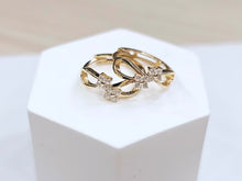 Load image into Gallery viewer, 14K Yellow Gold Twist Curves Huggies Hoop Earrings with CZ Stones Latch back
