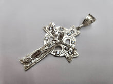 Load image into Gallery viewer, 925 Sterling Silver CZ Celtic Crucifix Cross Pendant 2 3/4 Inch (69mm) Tall
