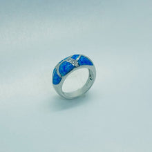 Load image into Gallery viewer, Sterling Silver Blue Synthetic Opal Knife Edge Ring
