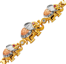 Load image into Gallery viewer, 14K Tricolor Gold Fancy Elephant High Polished Bracelet 3mm Wide, 12.5 Center
