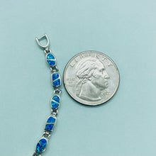 Load image into Gallery viewer, Sterling Silver Synthetic Opal Bracelet Oval &amp; Square Links Hand Inlay
