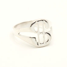Load image into Gallery viewer, 925 Sterling Silver Dollar Sign Oval Diamond Cut Finish Ring 9/16 Inch Wide
