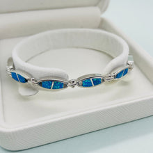 Load image into Gallery viewer, Sterling Silver Synthetic Opal Bracelet with Oval Links Hand Inlay
