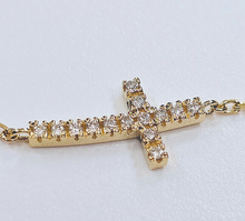 Load image into Gallery viewer, 14K Gold Rolo Chain with Diamonds Side Cross  Bracelet Anklet Necklace Handmade
