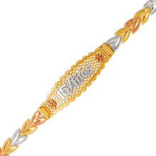 Load image into Gallery viewer, 14K Tri Color Gold Faceted Diamond Cut 15 Anos ID Bracelet 6mm / 12mm 7" Chain
