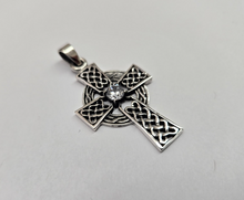 Load image into Gallery viewer, 925 Sterling Silver Large Celtic Cross with CZ Pendant 1 1/2 (38mm) Inch Tall
