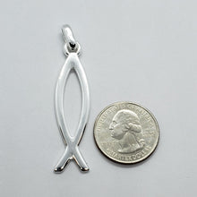 Load image into Gallery viewer, Sterling Silver Handmade Christian Fish Pendant Cut out 2 in w/out 1mm Box Chain
