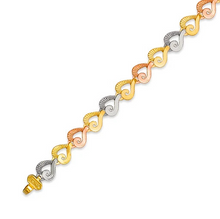 Load image into Gallery viewer, 14K Tri Color Gold Faceted Diamond Cut Bracelet 5 mm 7" Chain Stylized Heart
