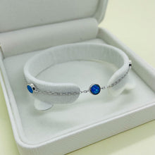 Load image into Gallery viewer, Sterling Silver Synthetic Opal Station Bracelet Round Links fits 6.5 -7.2 Inch
