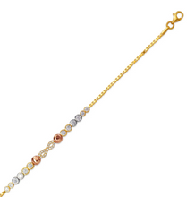 Load image into Gallery viewer, 14K Tricolor Gold 5mm Center, 1mm Ladies Bracelet High Polished Fancy Chain
