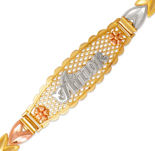 Load image into Gallery viewer, 14K Tri Color Gold Faceted Diamond Cut Amor ID Bracelet 6mm / 12mm 7" Chain

