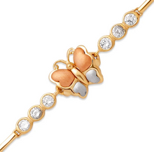 Load image into Gallery viewer, 14K Tricolor Gold Fancy Butterfly D/C Bracelet 3mm Wide, 9mm Center H Clasp
